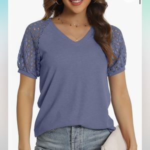 Haomeili cornflower blue lace sleeve Vneck top